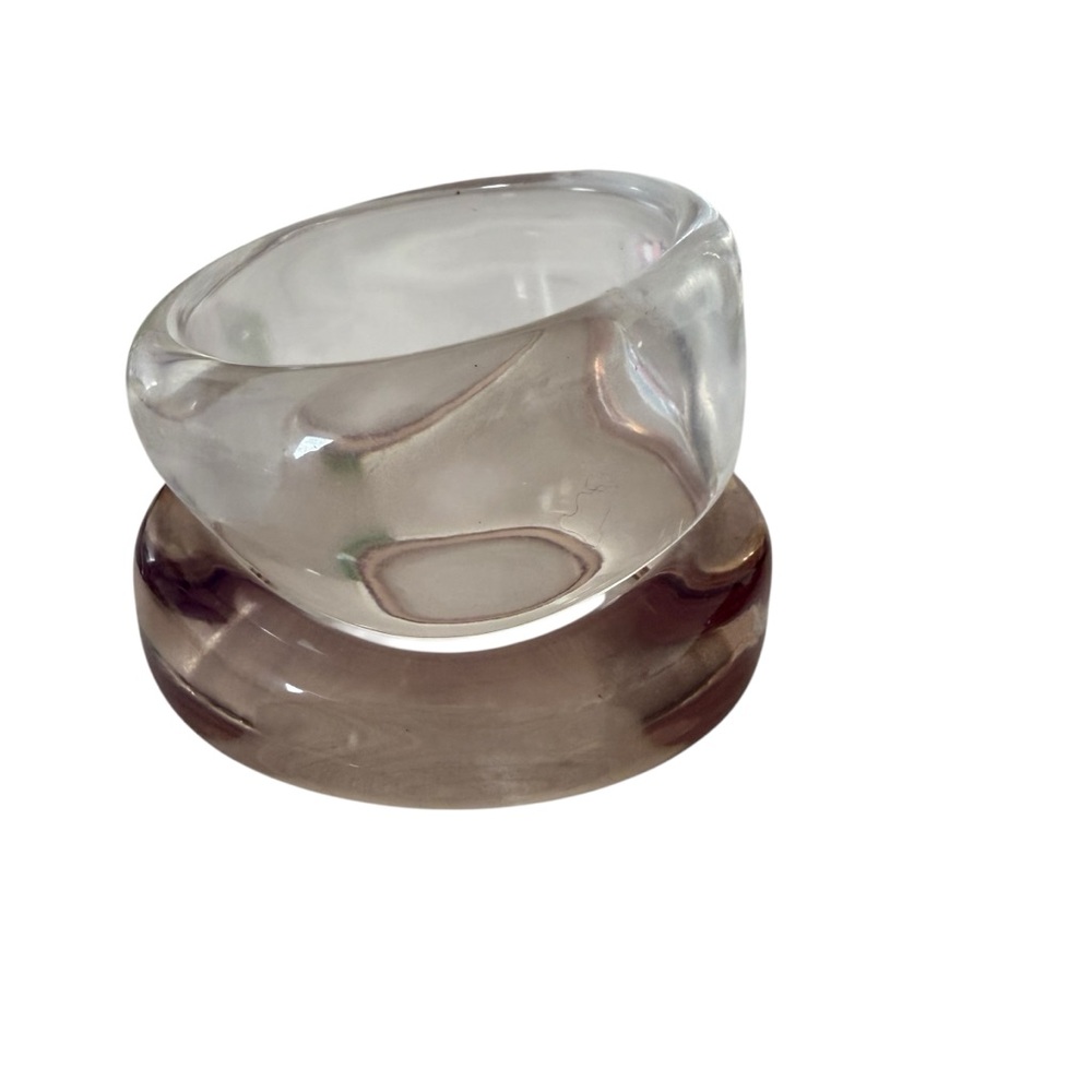 Chunky sculptural vintage set of two lucite bangles asymmetrical estate find